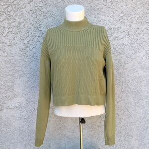 Embossed Mock Neck Cropped Top Pullover Sweater Knit Women’s Small